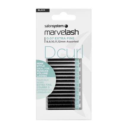 Salon System Marvelash D Curl Lashes 0.07 (Extra Fine) Mink Style Black - Assorted Length