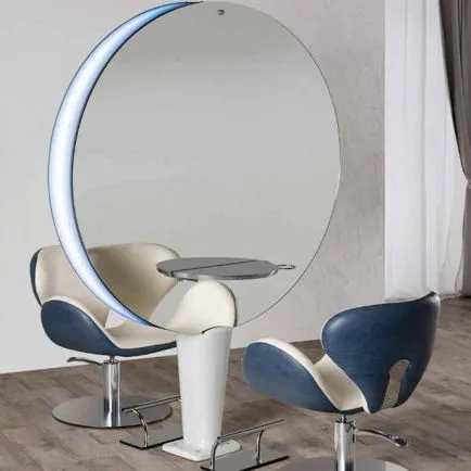 Salon Ambience Planet Central Mirror Rounded Aluminium Shelf & Footrest