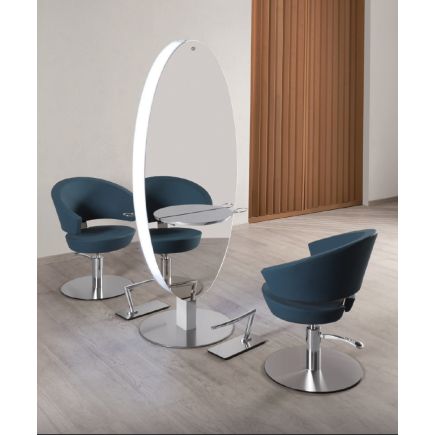 Salon Ambience Mercury Central Oval Mirror Rounded Aluminium Shelf