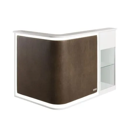 Salon Ambience Smart White Ash Reception Desk with Front Panel and Display Cabinet