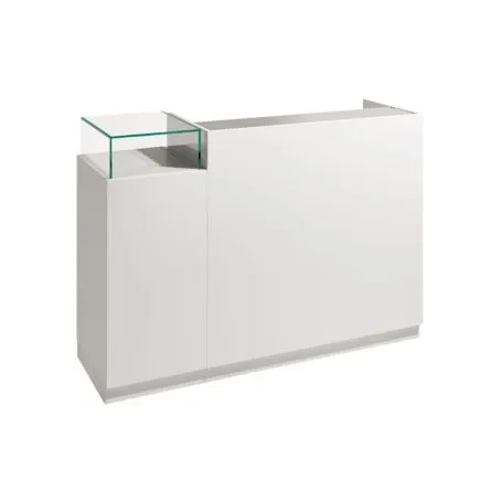 Salon Ambience Romance White Ash Reception Desk One Side Cabinet & LED Light