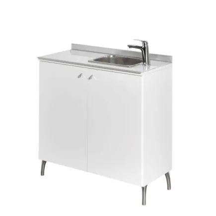 Salon Ambience Service Cabinet 80 White Ash Towel Bin RH Basin