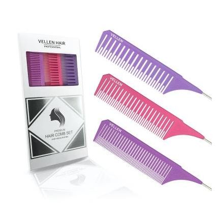 Vellen Weave Tail Comb Set Purple/Rose/Violet (3pk)