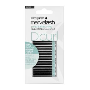 Salon System Marvelash D Curl Lashes 0.07 (Extra Fine) Mink Style Black - Assorted Length