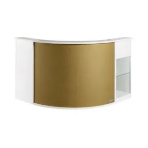 Salon Ambience Form White Ash Reception Desk Curved Sky Panel Cabinet & Display