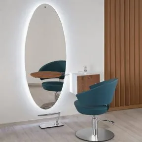 Salon Ambience Mercury Oval Mirror Rounded & Footrest FR/030 Wooden Shelf