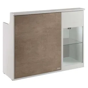 Salon Ambience Impact White Ash Reception Desk Front Panel Display Cabinet