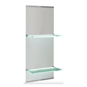 Salon Ambience Shine White Ash Panel, Glass Shelves & LED Lighting